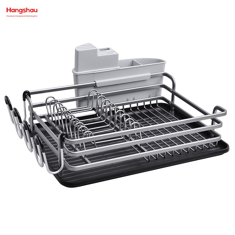 Kitchen Stand Dish Rack Countertop Dish Rack Cup Holder Black Aluminum Alloy Dish Rack over Sink Organizer Metal Drying Plastic Dish Tray Rack 