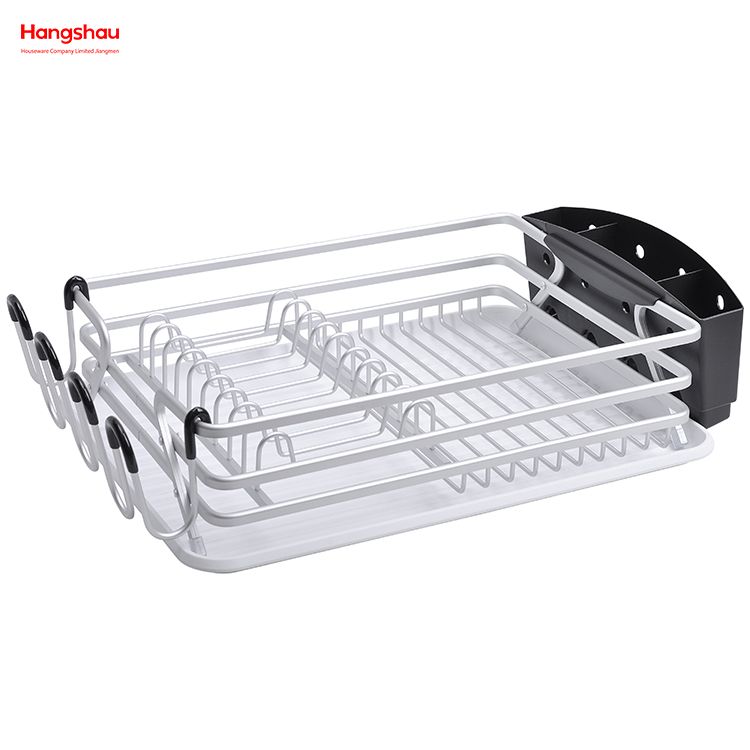 Kitchen Dish Rack Cup Holder Aluminum Alloy Dish Rack Metal Drying Plastic Dish Tray Rack over Sink Organizer Stand Dish Rack Countertop 