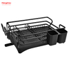 Black Powder Coated Stand Dish Rack Countertop Dish Rack Cup Holder Aluminum Alloy Dish Rack over Sink Organizer Metal Drying Plastic Dish Tray Rack Kitchen 