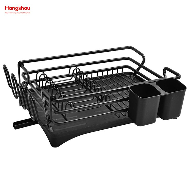 Black Powder Coated Stand Dish Rack Countertop Dish Rack Cup Holder Aluminum Alloy Dish Rack over Sink Organizer Metal Drying Plastic Dish Tray Rack Kitchen 