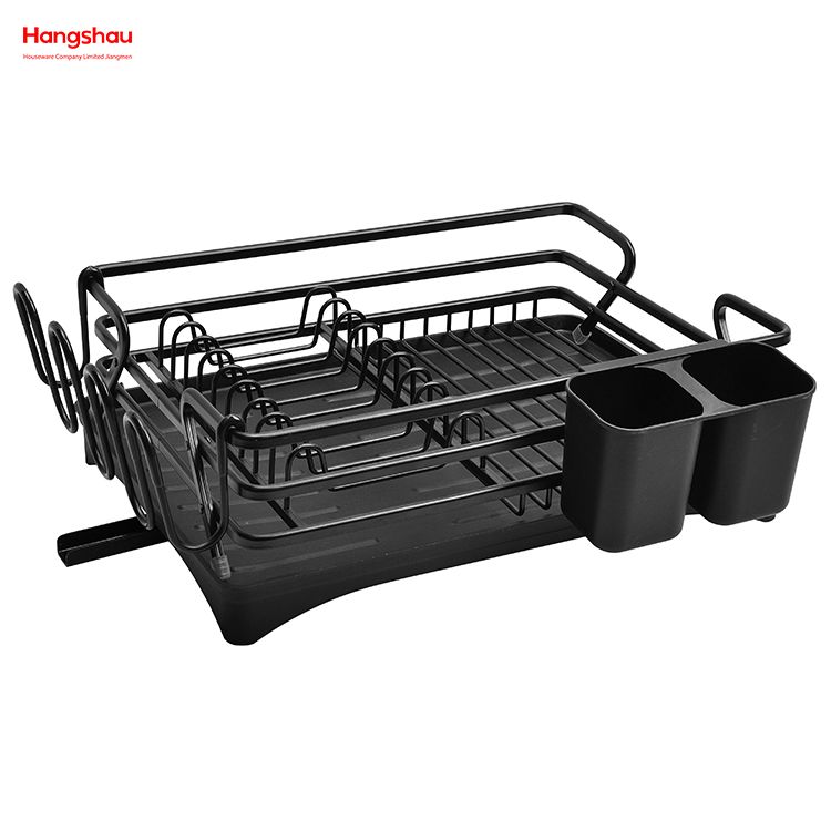 Black Powder Coated Stand Dish Rack Countertop Dish Rack Cup Holder Aluminum Alloy Dish Rack over Sink Organizer Metal Drying Plastic Dish Tray Rack Kitchen 