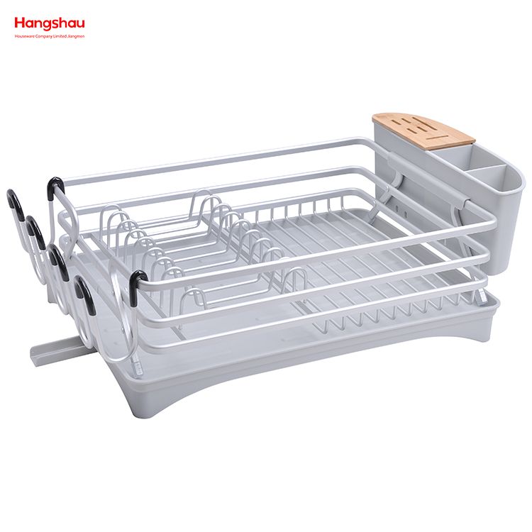 Kitchen Dish Rack Cup Holder Aluminum Alloy Dish Rack over Sink Organizer Stand Dish Rack Countertop Metal Drying Plastic Dish Tray Rack 
