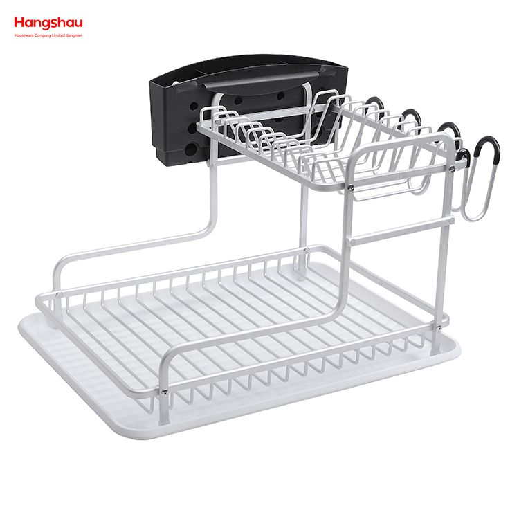 Metal Drying Dish Tray Rack Organizer Double Deck Stand Dish Rack Kitchen Utensils Storage Aluminum Alloy 
