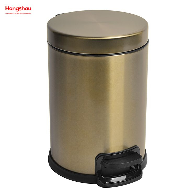 Golden Lacquer Spraying Household Bathroom Stainless Steel 3L Pedal Trash Bin With Cover Closing Slowly And Mutely Round Trash Bin Waste Bin Dustbin