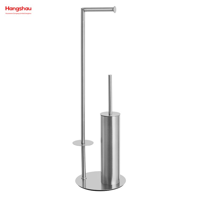 Brushed And Anti-fingerprint Circular Tube Lacquer Spraying Free Standing Stainless Steel Toilet Brush And Paper Holder Standing Metal Toilet Brush Holder Lacquer Spraying 
