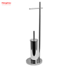 Mirror Polishing Free Standing Stainless Steel Toilet Brush And Paper Holder Standing Metal Toilet Brush Holder 