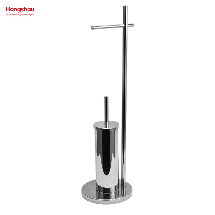 Mirror Polishing Free Standing Stainless Steel Toilet Brush And Paper Holder Standing Metal Toilet Brush Holder 