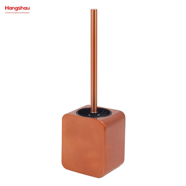 Square Luxury Metal Standing Toilet Brush Shiny Varnished Stainless Steel Bathroom Toilet with Holder Plastic Brush Cleaning Set 
