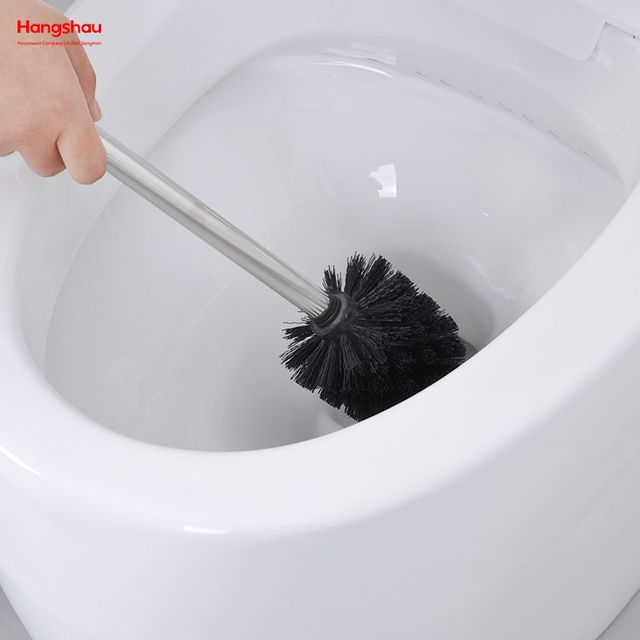Mirror Polishing Metal Standing Toilet Brush with Holder Plastic Brush Cleaning Set Stainless Steel Matte Bathroom Toilet 