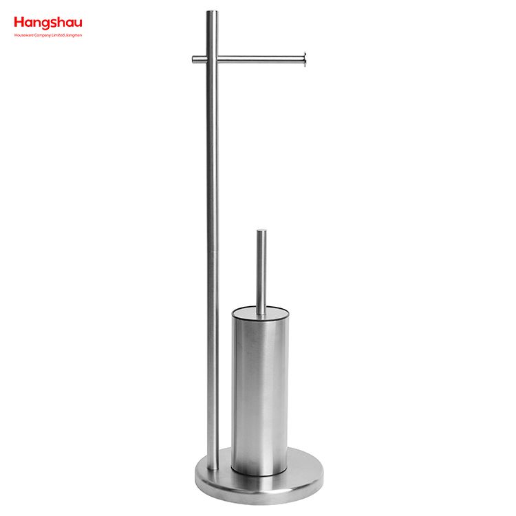 Matte Metal Free Standing Stainless Steel Toilet Brush And Paper Holder Standing Metal Toilet Brush Holder Lacquer Spraying 