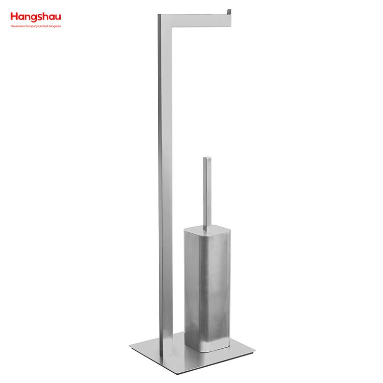 Brushed And Anti-fingerprint Lacquer Spraying Metal Square Tube Toilet Brush Holder Lacquer Spraying Free Standing Stainless Steel Toilet Brush And Paper Holder Standing 