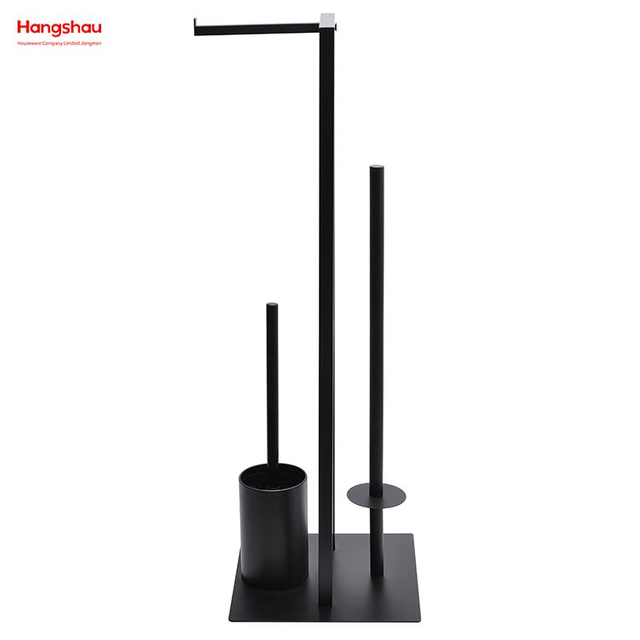 Black Powder Coated Standing Metal Toilet Brush Holder Metal Free Standing Toilet Brush And Paper Holder 