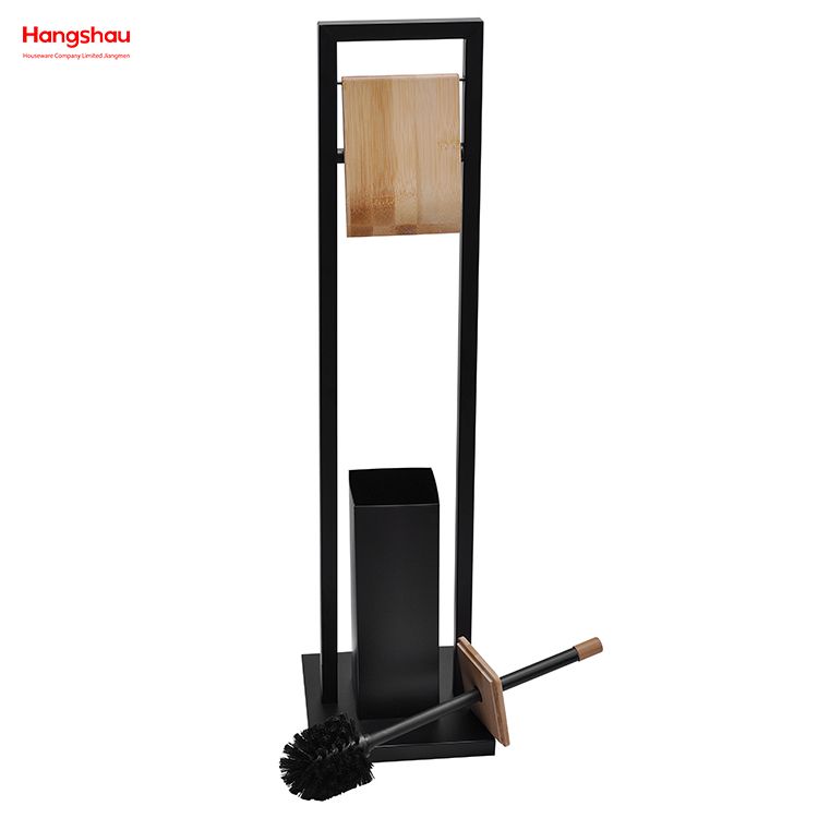 Lacquer Spraying Metal Free Standing Stainless Steel Toilet Brush And Paper Holder Powder Coated Standing Bamboo&Metal Toilet Brush Holder 