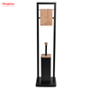 Black Powder Coated Standing Bamboo&Metal Toilet Brush Holder Lacquer Spraying Metal Free Standing Stainless Steel Toilet Brush And Paper Holder 