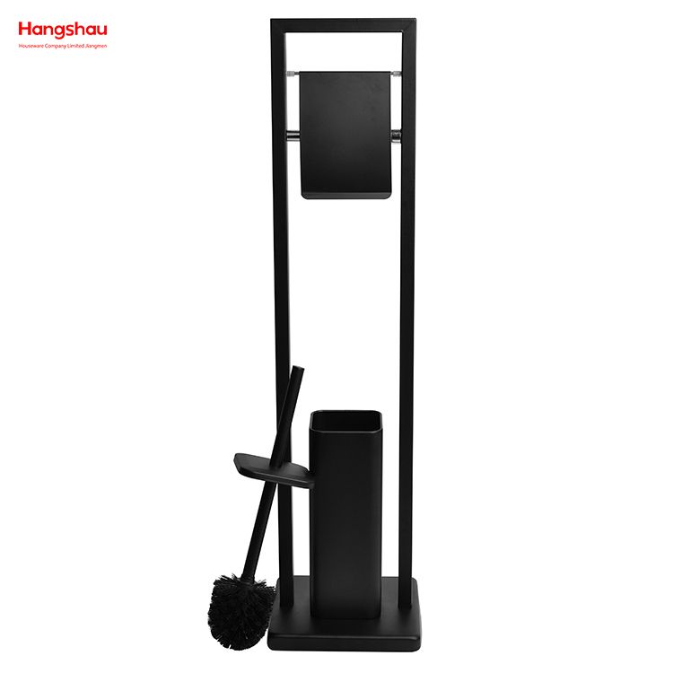 Black Powder Coated Standing Metal Toilet Brush Holder Lacquer Spraying Metal Free Standing Stainless Steel Toilet Brush And Paper Holder