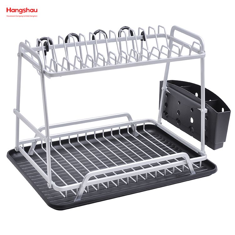 Dish Rack over Sink Organizer Double Deck Metal Drying Dish Tray Rack Stand Dish Rack Kitchen Utensils Storage Aluminum Alloy 