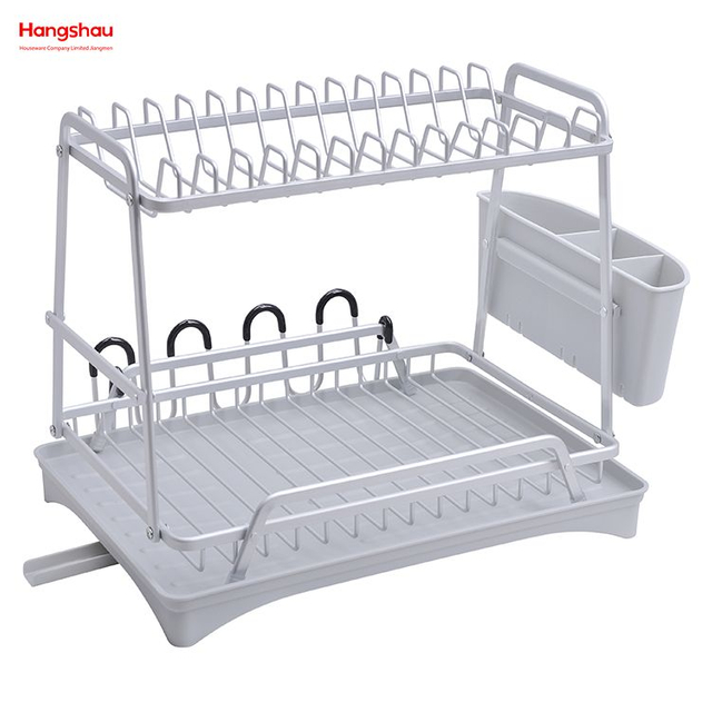 Organizer Double Deck Metal Drying Dish Tray Rack Stand Dish Rack Kitchen Utensils Storage Aluminum Alloy 