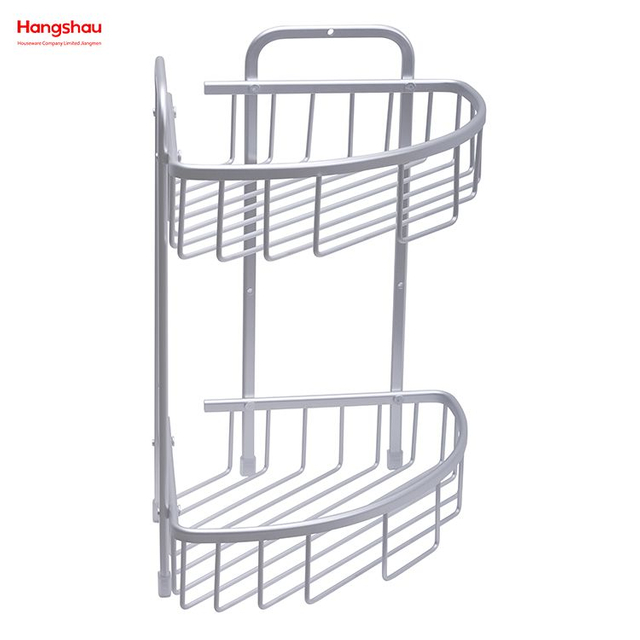 Bath Storage Rack Wall Shelf Mounted 2 Layer Aluminium Bathroom Corner Rack With Metal Shower Caddy