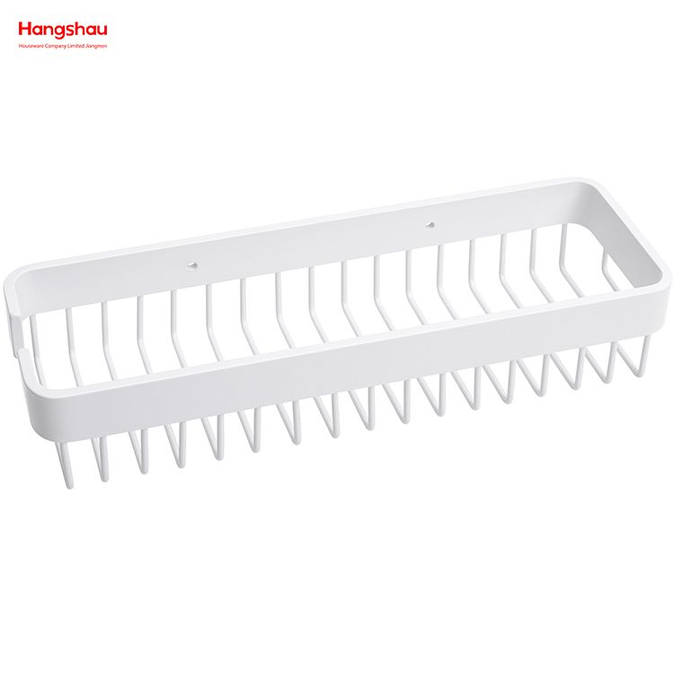 White Rectangular Shape Aluminium Bathroom Corner Rack With Metal Shower Caddy Bath Storage Rack Wall Shelf Wall Mounted Bracket