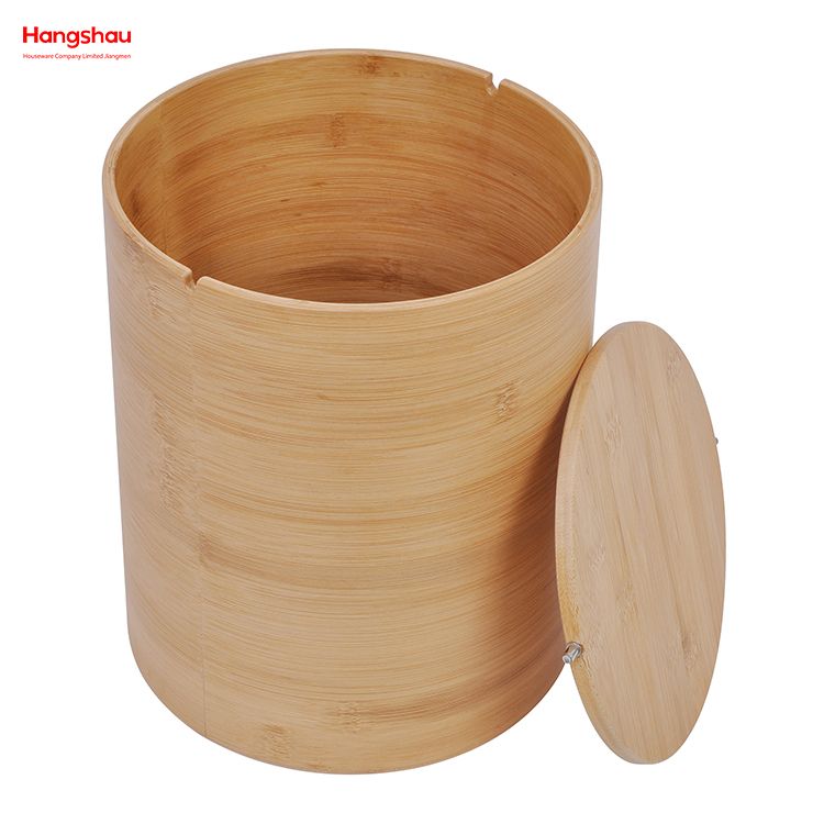 Trash Can With Swing-lid Wastebasket Made Of Bamboo Outdoor Garbage Can Waste Bin For Home Office Bathroom Kitchen