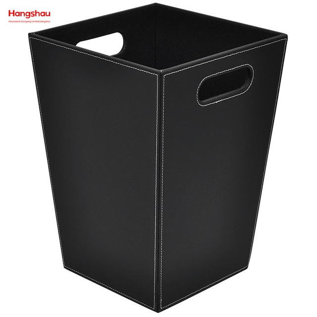 16L Square Open Top Trash Bin with Leather Layer