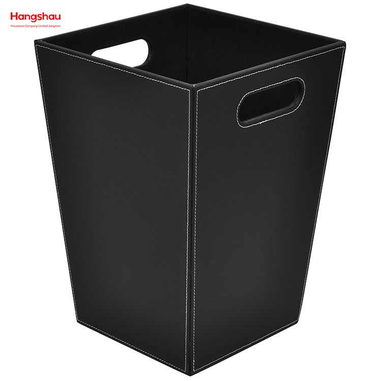 16L Square Open Top Trash Bin with Leather Layer