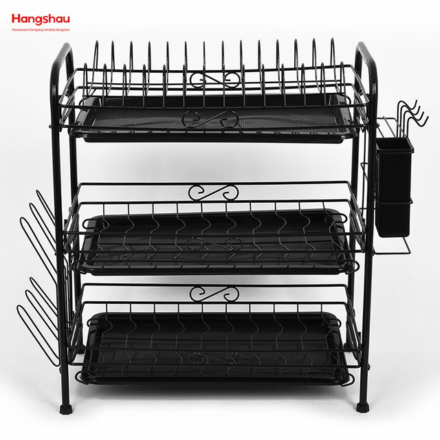 Iron Three-Tier Dish Rack Sink-Top Dish Rack Storage Cabinet Standing Dish Rack Kitchenware Storage