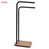 Iron Double-Bar Towel Rack Bathroom Towel Rack Floor-Standing Towel Rack Bamboo Base Towel Rack