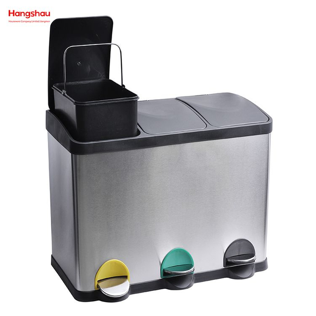 45L Stainless Steel Environment protection Classification Trash Can Kitchen Garbage Classification Waste Cafeteria Sorting Garbage Bins Sealing And Odor Prevention