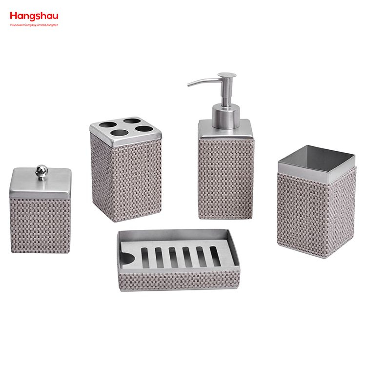 Bathroom Lotion Bottle Dispenser Foam Pump Soap Bottle Synthetic Leather Bathroom Accessories Luxury Set Stainless Steel Complete Artificial Leather Decorate