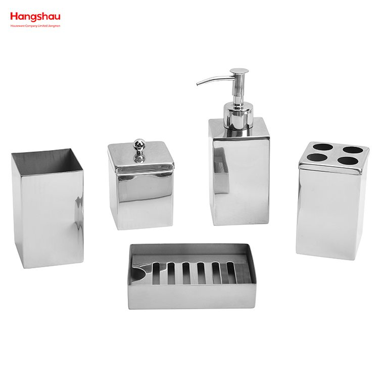 Polish Bathroom Accessories Luxury Set Stainless Steel Complete Bathroom Lotion Bottle Dispenser Foam Pump Soap Bottle Mirror Polishing