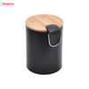 3L Bamboo Lid Powder Coating For Indoor Trash Can Household Stripe Pedal Waste Bin Bamboo Dust Bins Bathroom Trash Can Metal Morden Style Dustbin Garbage Can 
