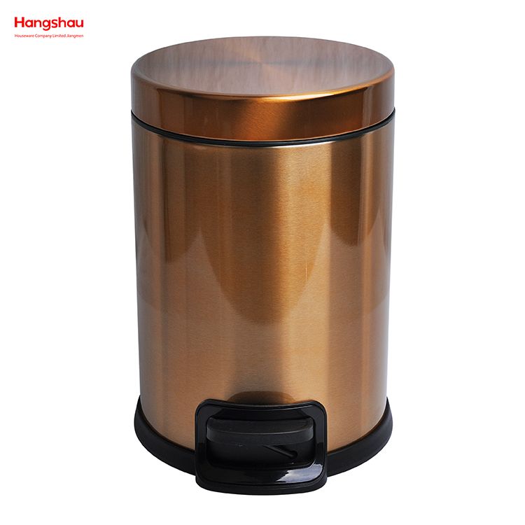 Household Bathroom Stainless Steel Brushed And Bronze Lacquer Spraying 3L Pedal Trash Bin With Cover Closing Slowly And Mutely Round Trash Bin Waste Bin Dustbin