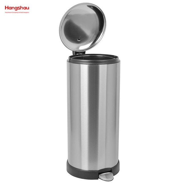 Round Shape 30 Liter Soft Closing Kitchen Stainless Steel Trash Can With Foot Pedal