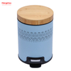 5L Powder Coating Household Pedal Waste Bin Bamboo Dust Bins For Indoor Trash Can Bathroom Trash Can Metal Morden Style Dustbin Garbage Can Bamboo Lid