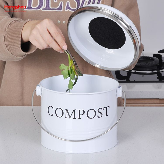 3.5L Galvanized Steel Indoor Compost Bin For Kitchen Counter Top With Galvanized Steel Round Compost Bin