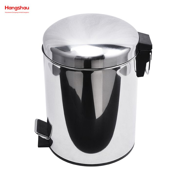 5L Polish Kitchen Waste Bins Bathroom Household Stainless Steel Trash Can Mirror Polishing Round Pedal Bin 