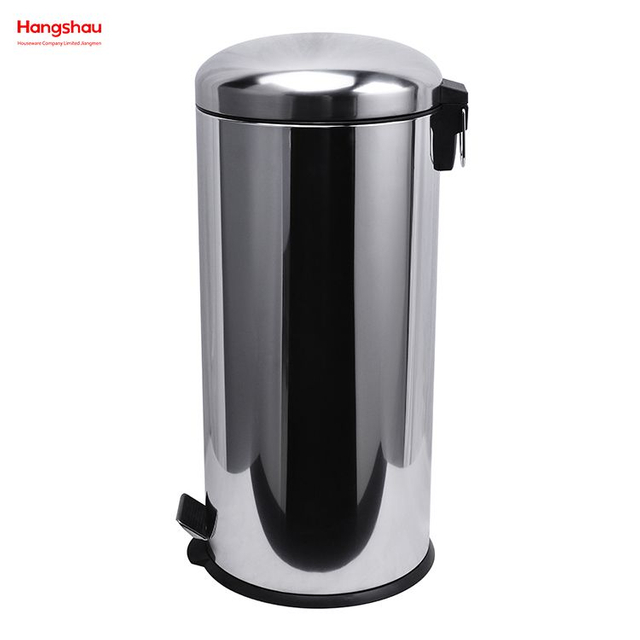 Round Mirror Polishing Shape 30 Liter Soft Closing Kitchen Stainless Steel Polish Trash Can With Foot Pedal