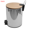 5L Bamboo Polish Kitchen Waste Bins Bathroom Household Stainless Steel Trash Can Bamboo Mirror Reflection Polishing Round Pedal Bin 