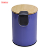 5L Bathroom Trash Can Metal Morden Style Dustbin Garbage Can Bamboo Lid Powder Coating Household Pedal Waste Bin Bamboo Dust Bins For Indoor Trash Can 
