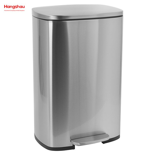 Hotel 50L Rectangular Commercial Litter Bin Trash Container Shopping Mall Trash Bin Stainless Steel