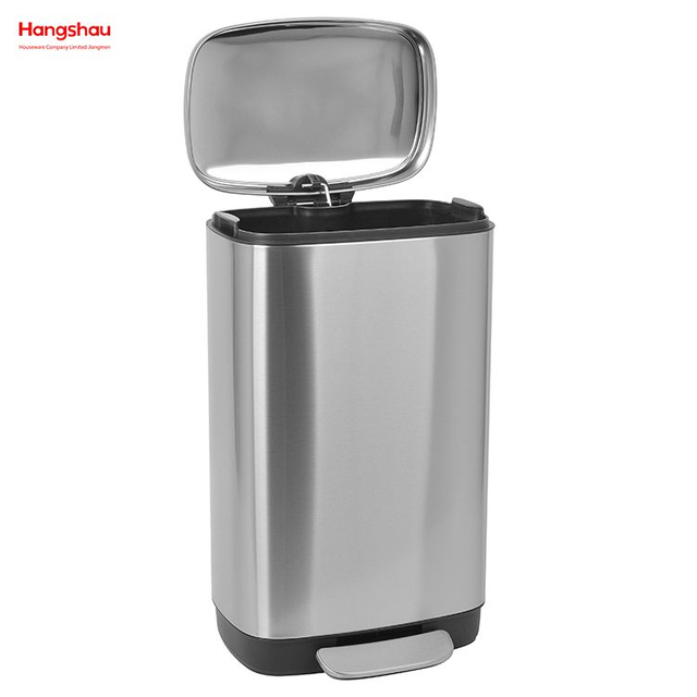 30l Trash Bin Stainless Steel Slim Lid Kitchen Trash Bin Soft Close Pedal Bin For Kitchen