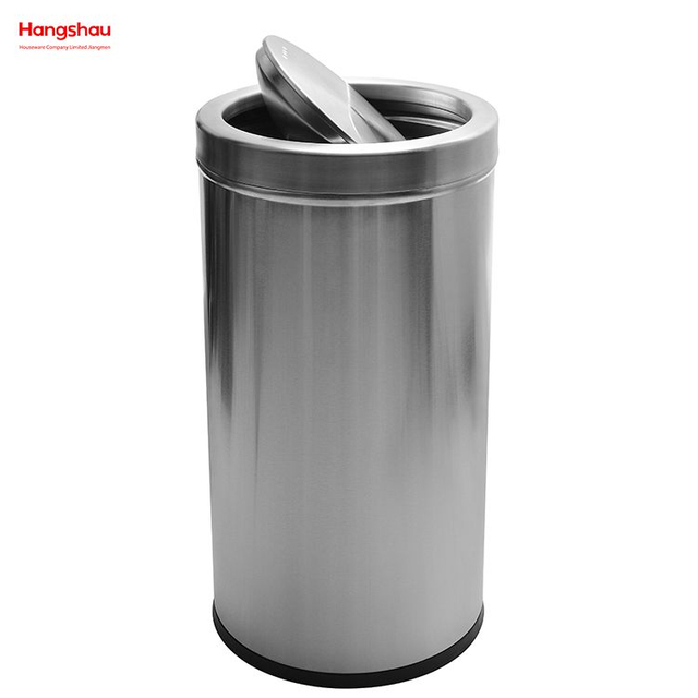90L Stainless Steel Round Swing Lid Push Bin(with Inner Bucket) Outdoors Community Street Roadside Cafeteria Garbage Bins Stainless Steel Swing Lid Garbage Can Trash Can