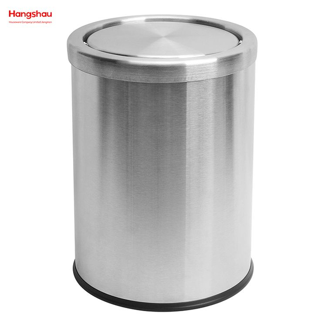 9L Round Shape Stainless Steel Swing Lid Waste Bin Hotel Room Round Swing Lid Metal Trash Bin Waste Bin Dustbin Steel Recycle Bin Metal Trash Can With Cover Lid