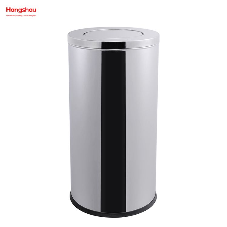 90L Cafeteria Garbage Bins Stainless Steel Swing Lid Garbage Can Trash Can Stainless Steel Round Swing Lid Push Bin(with Inner Bucket) Outdoors Community Street Roadside 