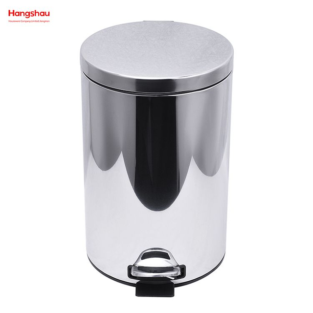 12L Household Kitchen Bathroom Round Stainless Steel Polish Trash Can With Foot Pedal Trash Bin Garbage Can Mirror Polishing Shape Soft Closing Waste Bin Dustbin 
