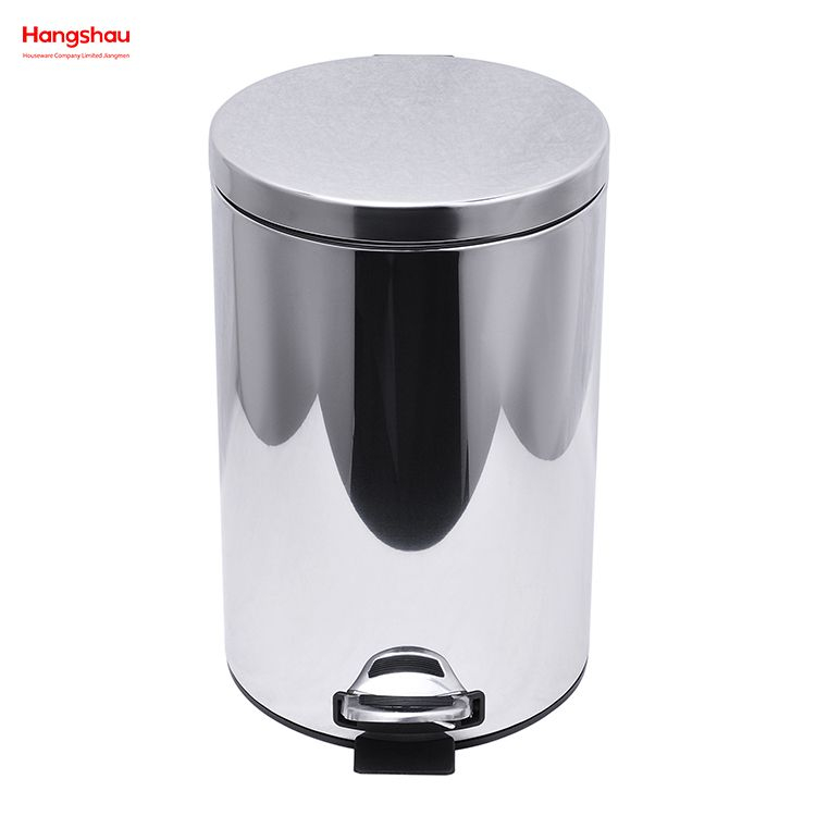 12L Household Kitchen Bathroom Round Stainless Steel Polish Trash Can With Foot Pedal Trash Bin Garbage Can Mirror Polishing Shape Soft Closing Waste Bin Dustbin 