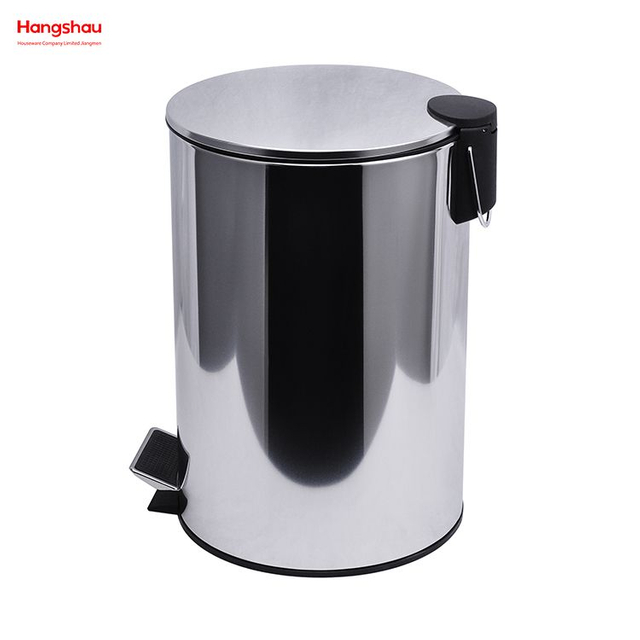 12L Household Kitchen Bathroom Stainless Steel Polish Trash Can With Foot Pedal Round Mirror Polishing Shape Soft Closing 