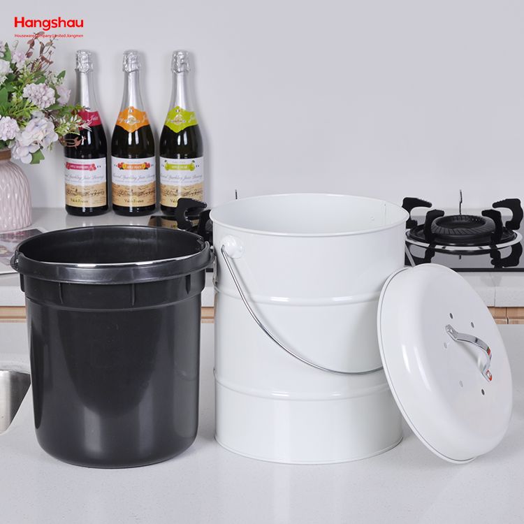Waste Bin with Handle Open Top Trash Bin Lid Detached From Compost Bin Household Kitchen Round Food Compostable Compost Bin 