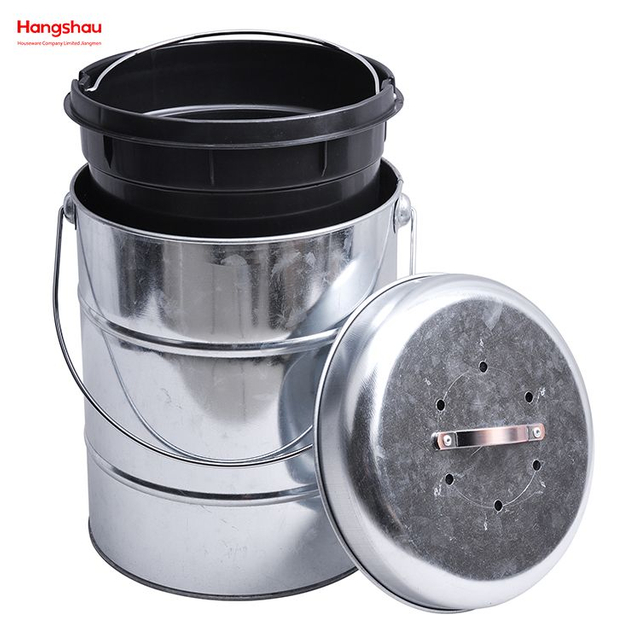 Waste Bin with Handle Open Top Household Kitchen Round Food Compostable Compost Bin Lid Detached From Compost Bin Trash Bin